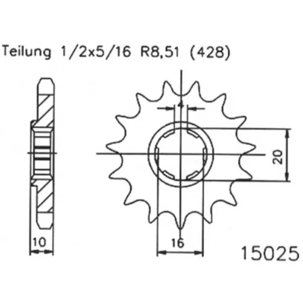 ESJOT Antriebsritzel Stahl 13 Zähne 428T 50-15025-13 Motorrad