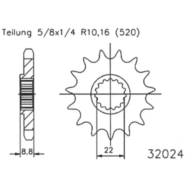 ESJOT Antriebsritzel Stahl 14 Zähne 520T 50-32024-14 Motorrad