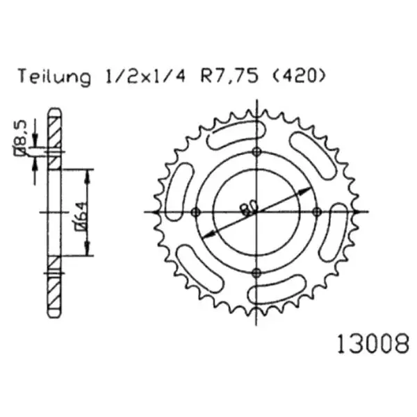 Esjot Kettenrad 13008 Stahl 32Z. 420 50-13008-32 OE 50-13008-32 0649964381277