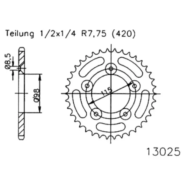 Esjot Kettenrad 13025 Stahl 48Z. 420 50-13025-48 OE 50-13025-48 0649964380935