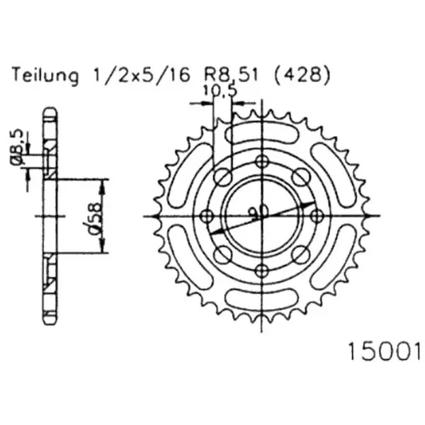 Esjot Kettenrad 15001 Stahl 46Z. 428 50-15001-46 OE 50-15001-46 0649964380645