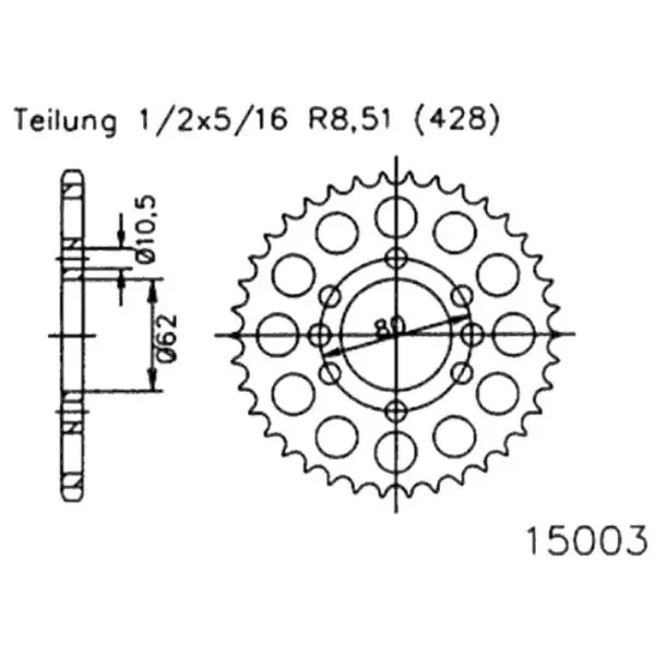 Esjot Kettenrad 15003 Stahl 53Z. 428 50-15003-53 OE 50-15003-53 0649964380508