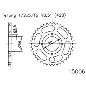 Esjot Kettenrad 15006 Stahl 42Z. 428 50-15006-42 OE 50-15006-42 0649964380485