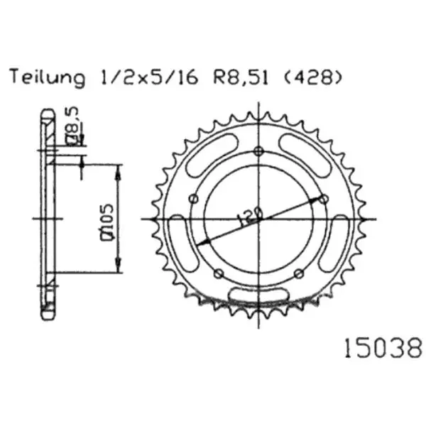 Esjot Kettenrad 15038 Stahl 62Z. 428 50-15038-62 OE 50-15038-62 0649964379939