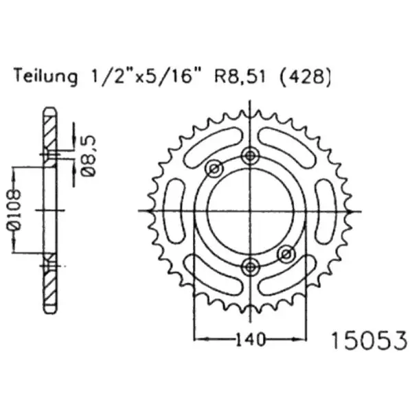 Esjot Kettenrad 15053 Stahl 51Z. 428 50-15053-51 OE 50-15053-51 0649964379762