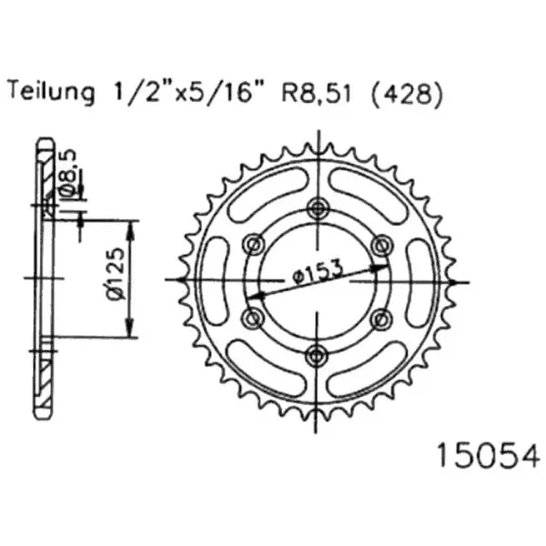 Esjot Kettenrad 15054 Stahl 54Z. 428 50-15054-54 OE 50-15054-54 0649964379748