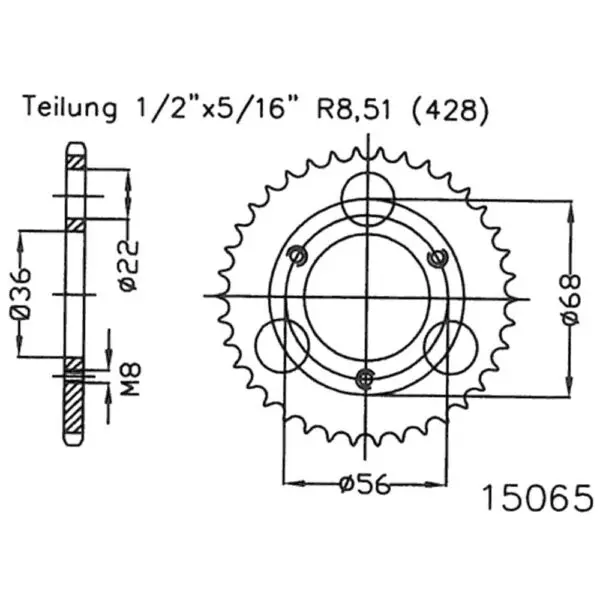 Esjot Kettenrad 15065 Stahl 28Z. 428 50-15065-28 OE 50-15065-28 0649964379656