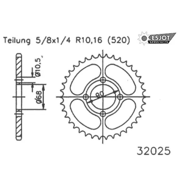 Esjot Kettenrad 32025 Stahl 42Z. 520 50-32025-42 OE 50-32025-42 0649964377546