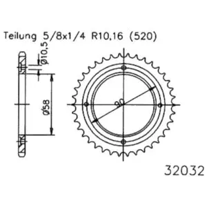 Esjot Kettenrad 32032 Stahl 44Z. 520 50-32032-44 OE 50-32032-44 0649964377300