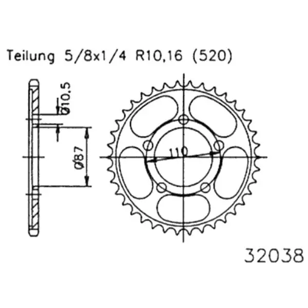 Esjot Kettenrad 32038 Stahl 39Z. 520 50-32038-39 OE 50-32038-39 0649964377232