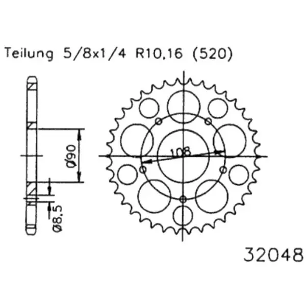 Esjot Kettenrad 32048 Stahl 43Z. 520 50-32048-43 OE 50-32048-43 0649964376884