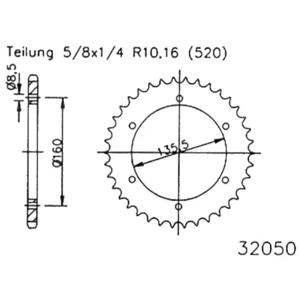 Esjot Kettenrad 32050 Stahl 47Z. 520 50-32050-47 OE 50-32050-47 0649964376815
