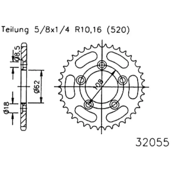 Esjot Kettenrad 32055 Stahl 42Z. 520 50-32055-42 OE 50-32055-42 0649964376648