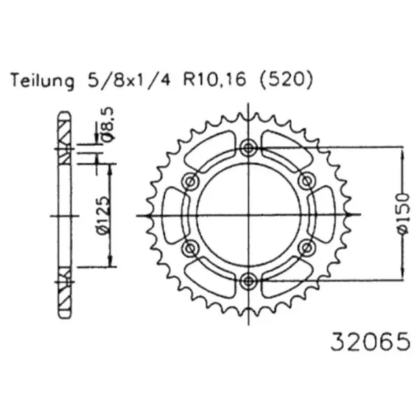 Esjot Kettenrad 32065 Stahl 40Z. 520 50-32065-40 OE 50-32065-40 0649964376549