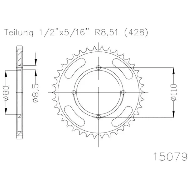 Esjot Kettenrad 15079 Stahl 42Z. 428 50-15079-42 OE 10235-42 5414837126577