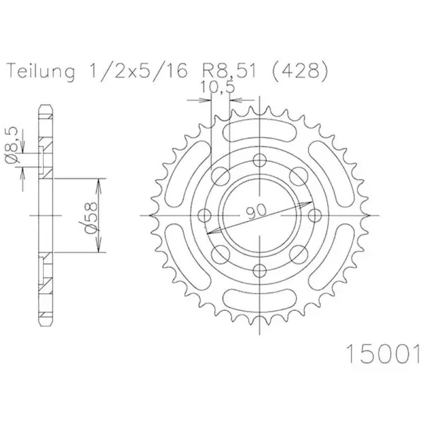 Esjot Kettenrad 15001 Stahl 45Z. 428 50-15001-45 OE 50-15001-45 0649964373401