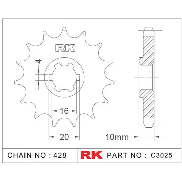 RK Antriebsritzel 3025 428 15Z. f. Hyosung GT 125 9555387612373