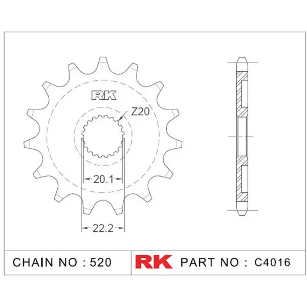 RK Antriebsritzel 4016 520 14Z. f. Yamaha WR 250 9555387613325