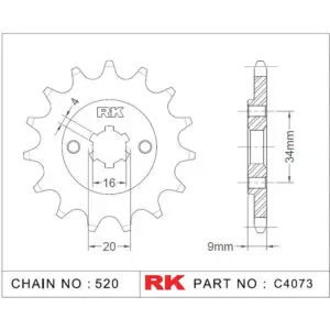 RK Antriebsritzel 4073 520 14Z. f. Hyosung GT 250 C4073-14OE 9555387613943