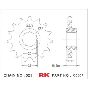 RK Antriebsritzel 5367 525 17Z. f. Aprilia ETV 1000 9555387616807