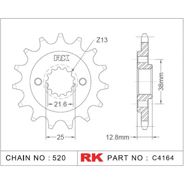 RK Antriebsritzel 4164 520 14Z. f. Kawasaki KLX 650 9555387614414