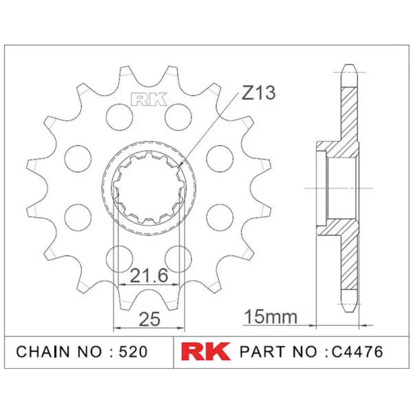 RK Antriebsritzel 4476-2Q 520 15Z. f. Kawasaki ZX-6R 600 C4476-15-2QOE