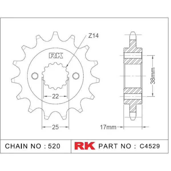 RK Antriebsritzel 4529 520 15Z. für Ducati Monster 900 9555387618627