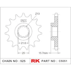 RK Antriebsritzel 5051 525 15Z. f. Kawasaki ZX-6R 600 9555387616340
