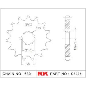 RK Antriebsritzel 8225 630 15Z. f. Kawasaki Z 750 C8225-15OE 9555387617781