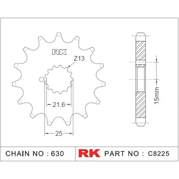 RK Antriebsritzel 8225 630 15Z. f. Kawasaki Z 750 C8225-15OE 9555387617781