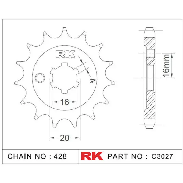RK Antriebsritzel 3027 428 13Z. f. Kawasaki KX 65 9555387612441