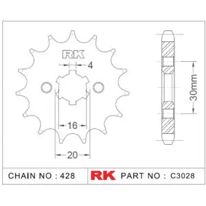 RK Antriebsritzel 3028 428 16Z. f. Kawasaki KMX 125 9555387612502