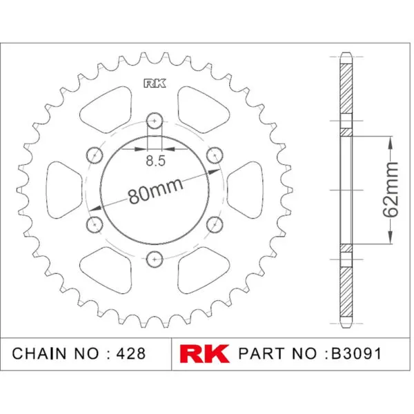 RK Kettenrad 3091 428 Stahl 51 Zähne silber