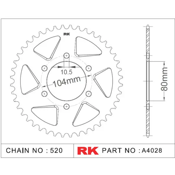 RK Kettenrad A4028 520 Alu Hart Anodisiert 41Z. passend zu Kawasaki ZX-6R gold