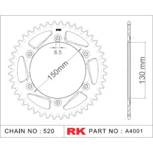 RK Kettenrad A4001 520 Alu hart anodisiert 49Z. passend zu Yamaha TT-R 23 blau