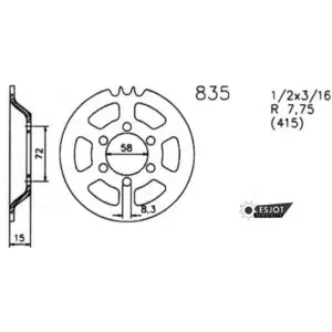 Esjot Kettenrad Zündapp Mofa ZD 25 TS 43 Zähne 20-0835-43