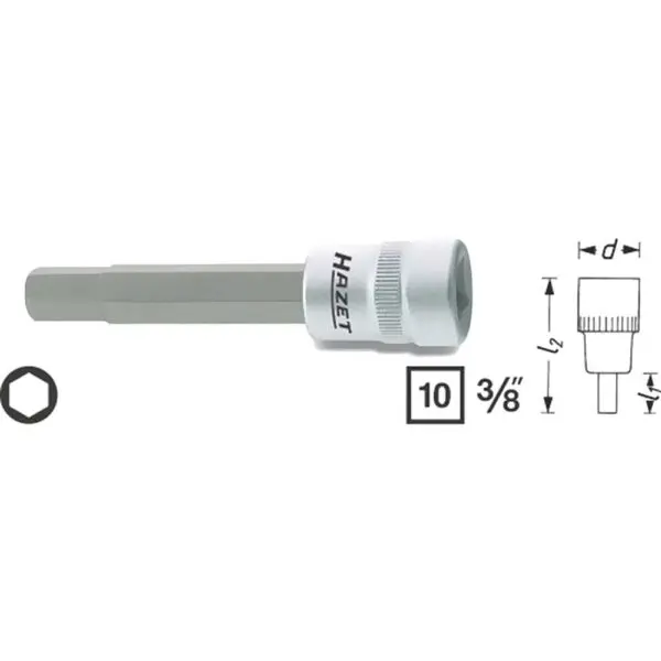 Hazet Schraubendreher-Einsatz Innensechskant-Schrauben 3/8 9mm Länge 80mm