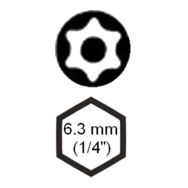 Schraubendreher-Einsatz Bit Torx T25 + Bohrung 1/4 6kt L: 25mm 1/4=6.3mm TBM/4-T