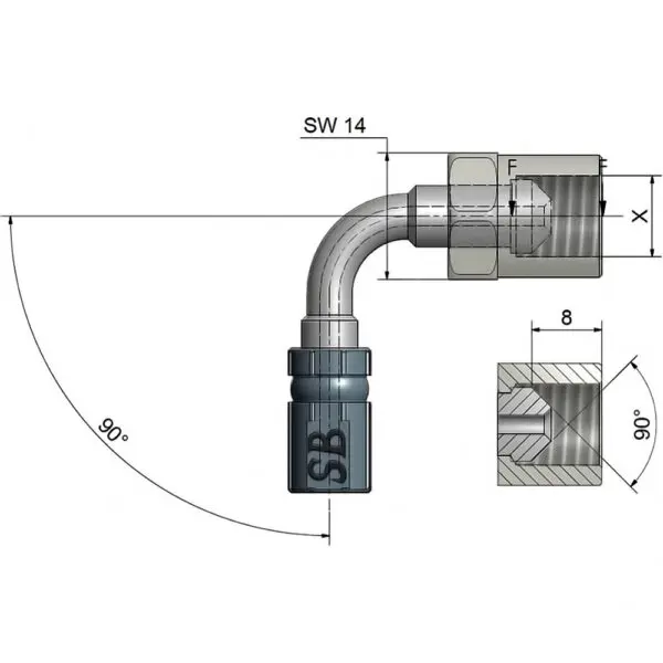 Motorrad Innengewinde beweglich Vario TYP639 90 3/8-24 UNF Edelstahl silber