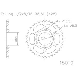Esjot Kettenrad 15019 Stahl 47Z. 428 50-15019-47 OE 50-15019-47 0649964380232